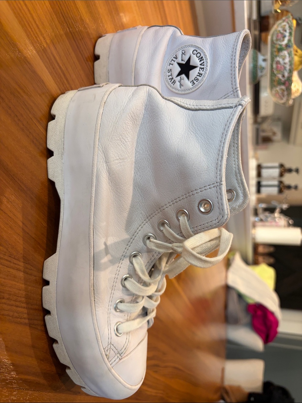 Converse Kids White Leather Platform High-Top Sneakers